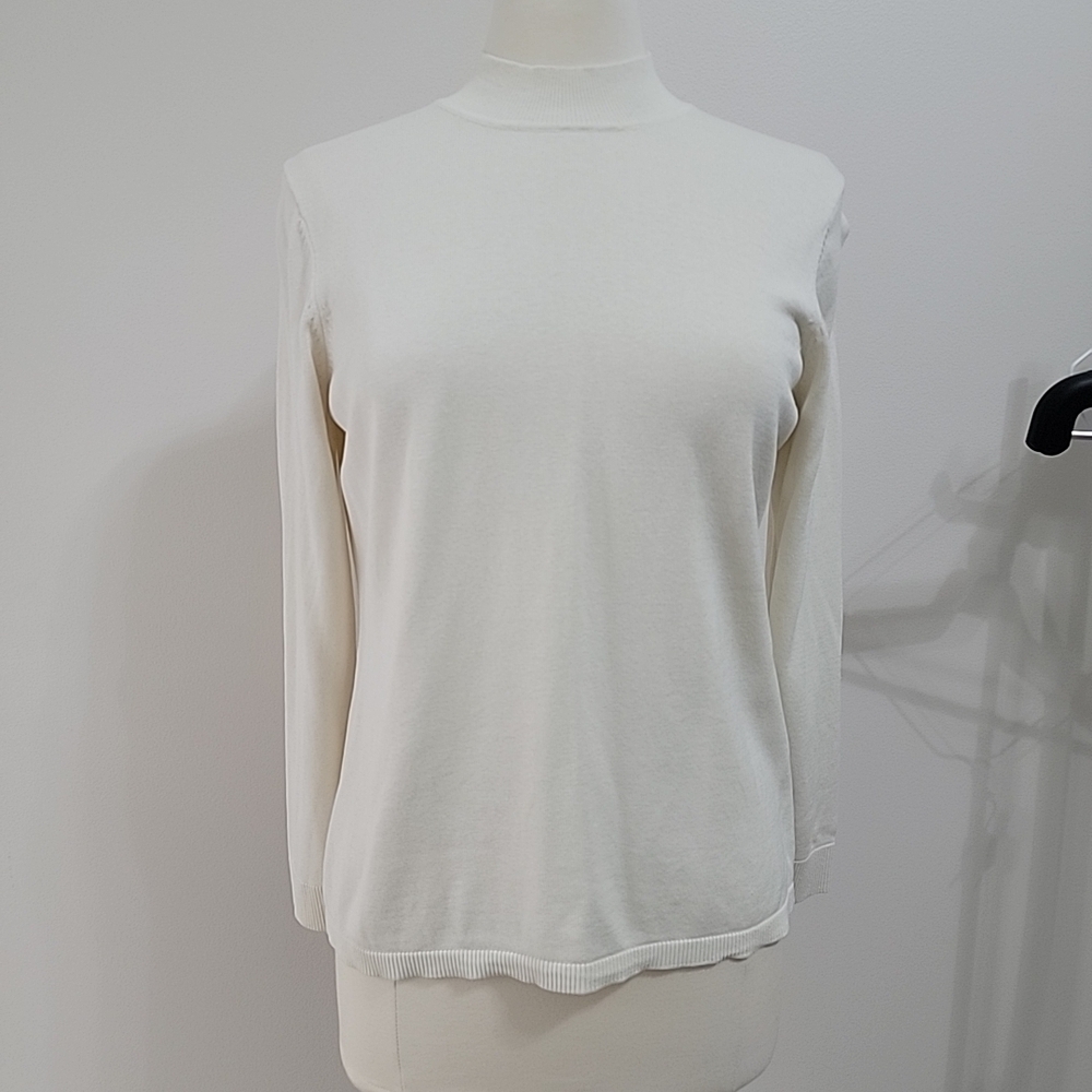 Coldwater Creek white long sleeve mock neck top Silk Blend Size L